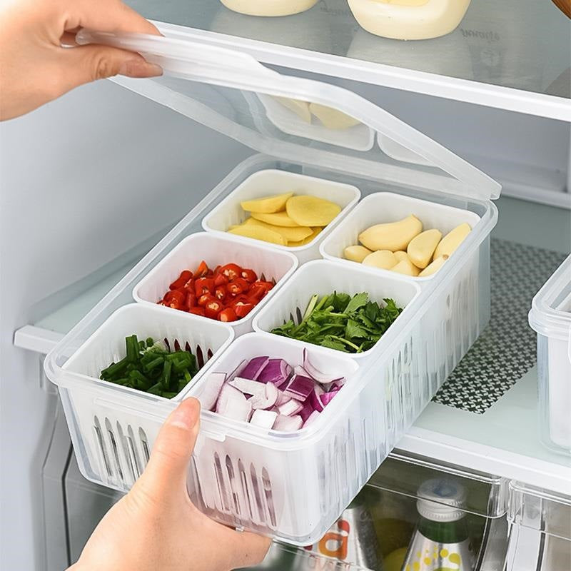 Organizador de alimentos con seis recipientes para refrigeradora